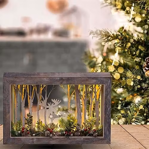 Shatchi LED Wooden Reindeer Christmas Scene in Brown, W: 45 cm, D: 8.5 cm, H: 29 cm – 3