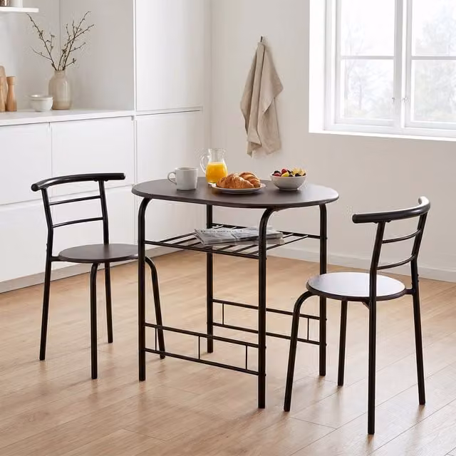 Seconique Derry Modern Oval Dining Set in Black and Walnut