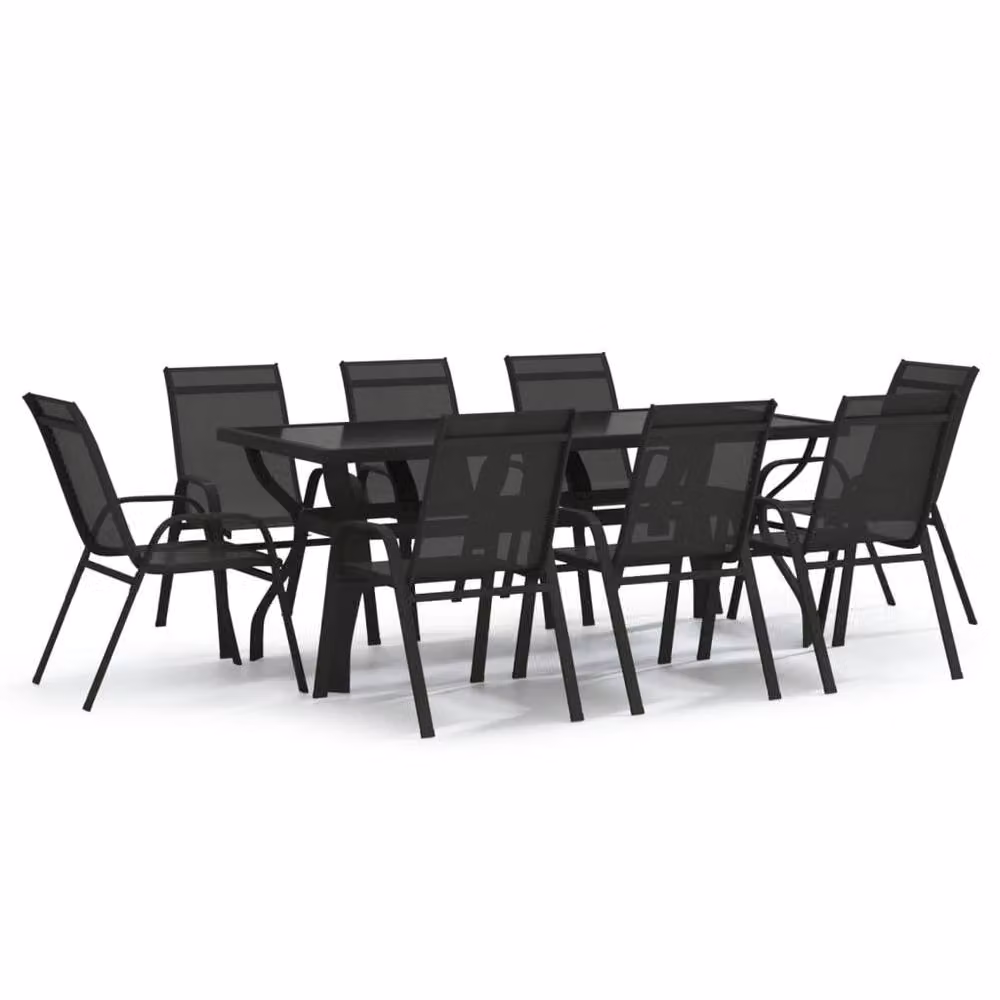 Berkfield Home 9 Piece Black Metal and Glass Garden Dining Set – 2