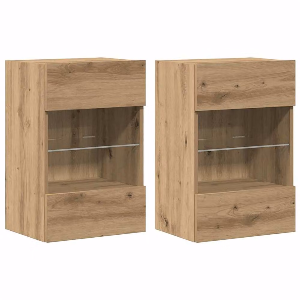 Berkfield Home Artisan Oak TV Wall Cabinets with Integrated LED Lights, Set of 2, Brown, W/D/H: 40 x 30 x 60 cm – 3
