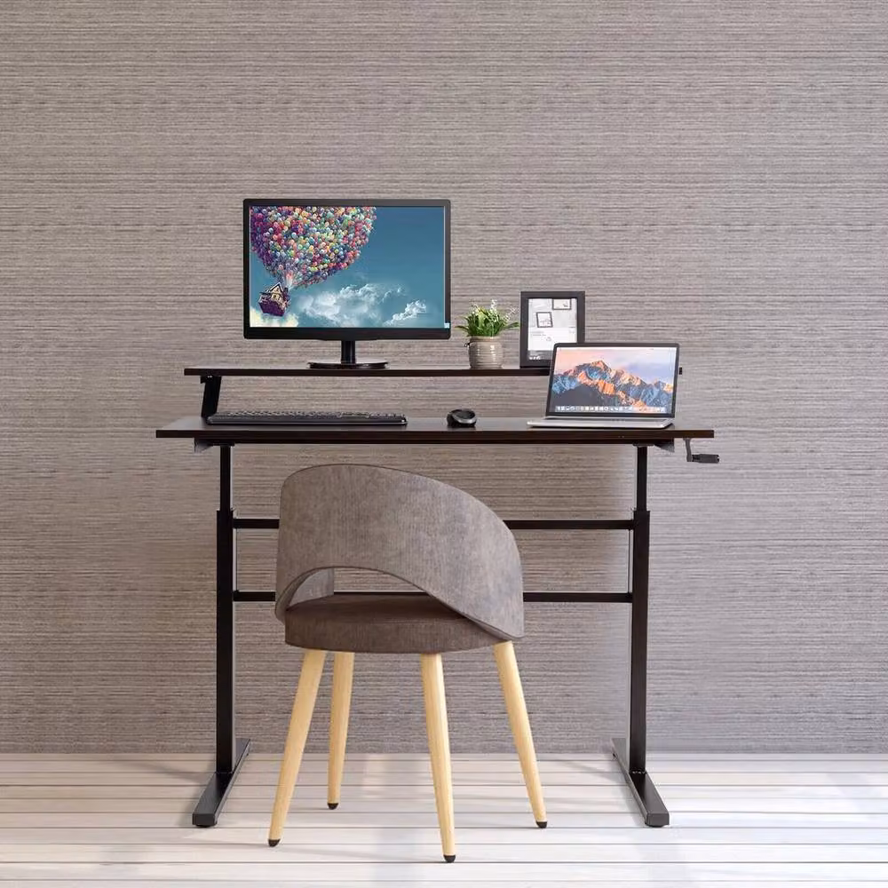 KORVIXA Height Adjustable Two-Tier Computer Desk in Brown – 5