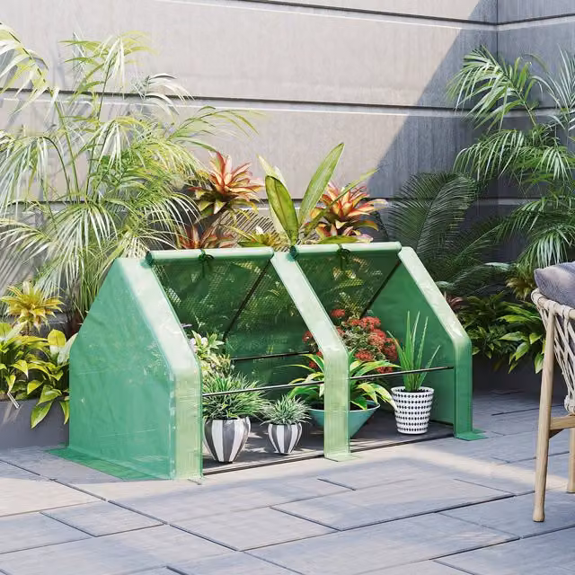 Outsunny Mini Small Gable Greenhouse Poly Tunnel in Green