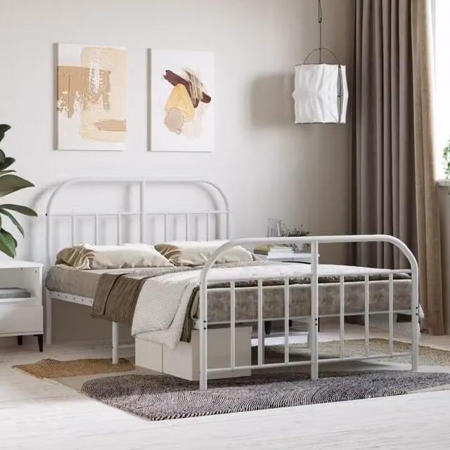 Berkfield Home Metal Bed Frame with Headboard and Footboard in White, W/D/H: 120 x 190 cm – 1
