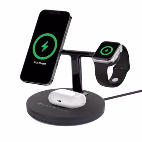 OUR PURE PLANET 3 in 1 Magnetic Wireless Charging Station, 15W Fast Charger Dock for iPhone, Apple Watch and AirPods, Black – 3