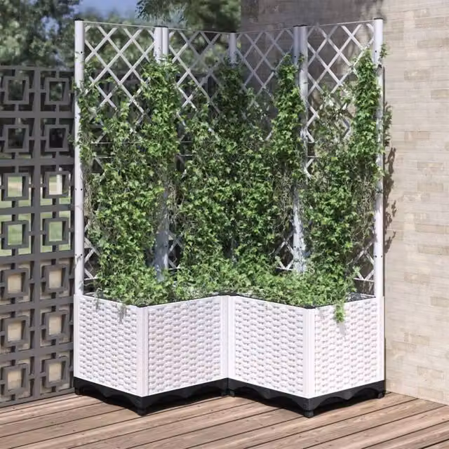 Berkfield Home Garden Planter with Trellis in White, W/D/H: 80 x 80 x 136 cm – 1