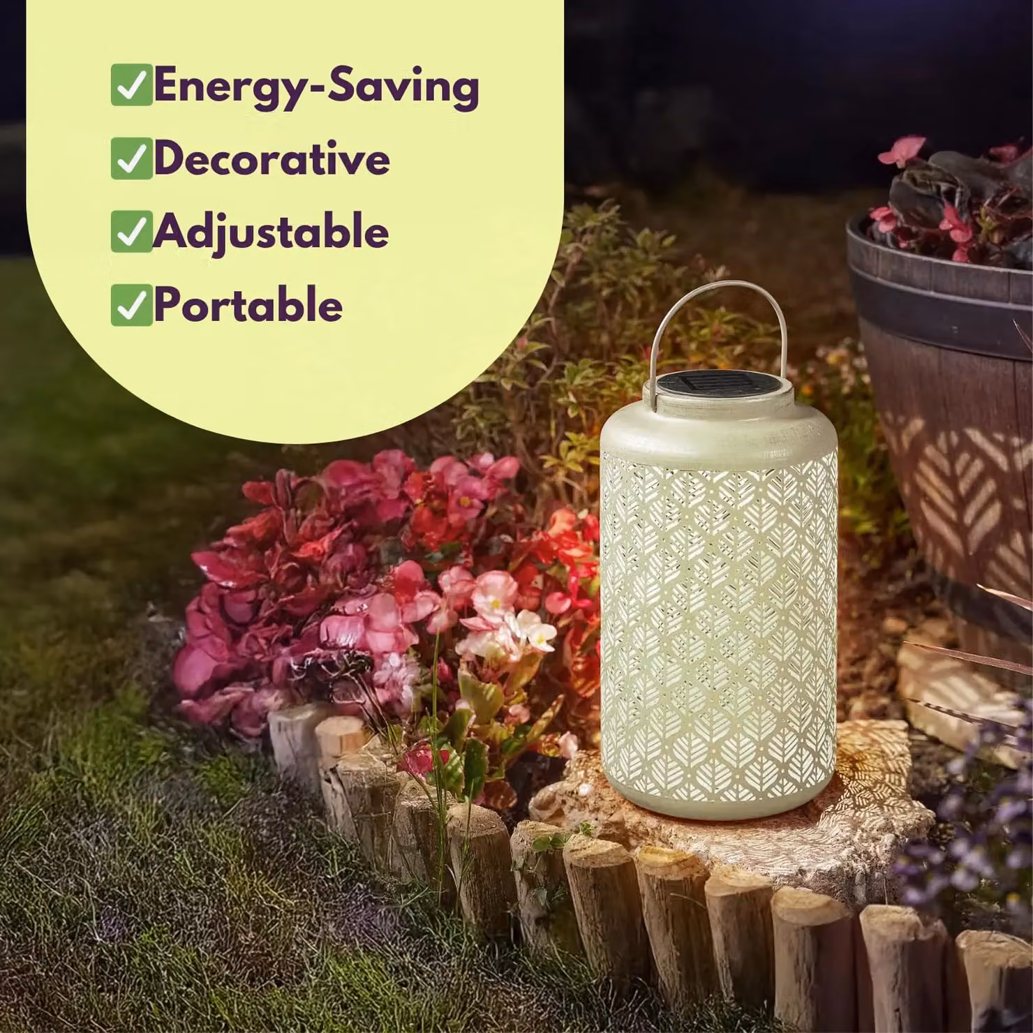 Marco Paul Green and Beige Silhouette Effect Solar LED Garden Lantern, Height: 36 cm – 6