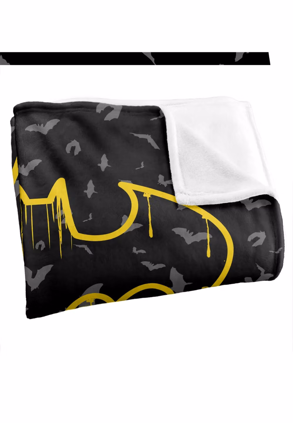 DC Comics Batman Drip Symbol Fleece Blanket in White and Black, W: 152 cm, D: 127 cm – 2