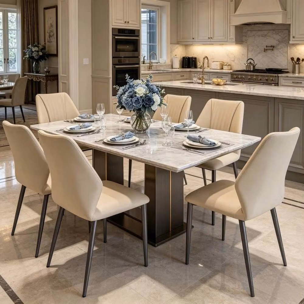NESTLUNE Set of 2 Luxury Beige Leatherette Kitchen and Dining Side Chairs – 4