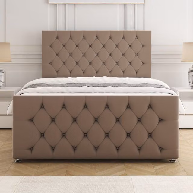 BSSPOKE Maya Super King Divan Bed Set with 24 inch Headboard and Mattress in Bronze Plush Velvet