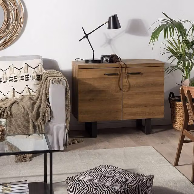 Wyld and Coco Industrial 2-Door Sideboard in Dark Brown with Grey Metal Base – 1
