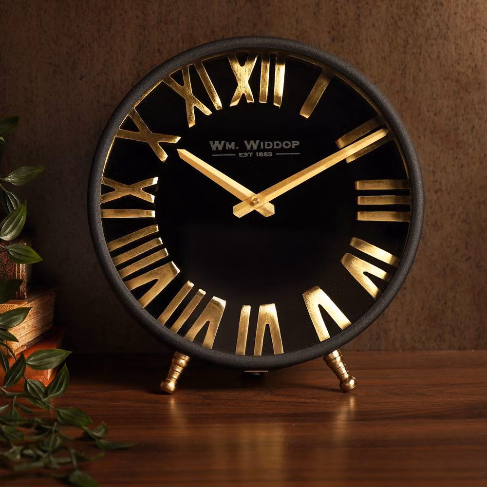 William Widdop Black and Gold Round Analog Metal Tabletop Clock – 2