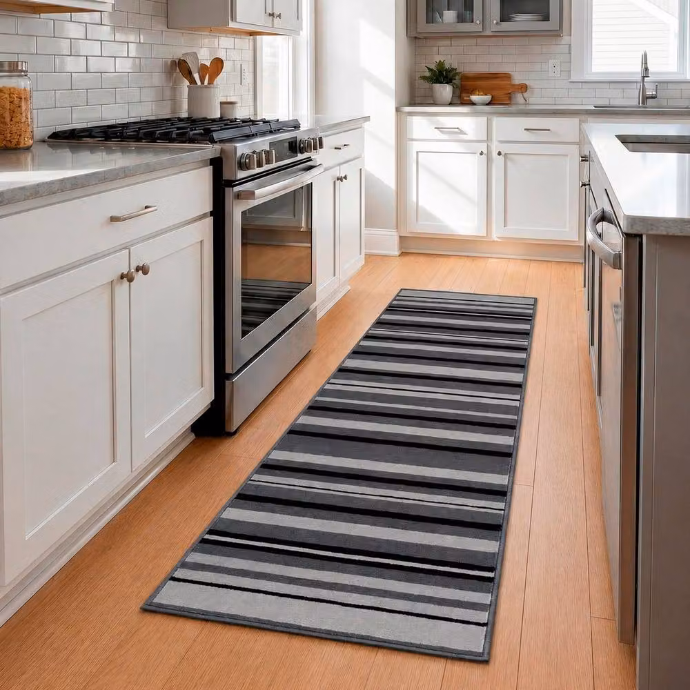 Bravich LTD Modern Striped Grey Hallway Runner Rug, Non-Slip Low Pile Polypropylene, W: 60 cm, L: 810 cm – 2