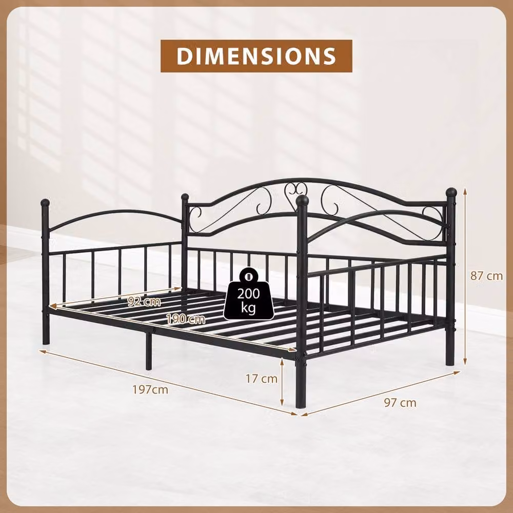 Gymax Single Metal Daybed Frame with Classic Headboard in Black – 5