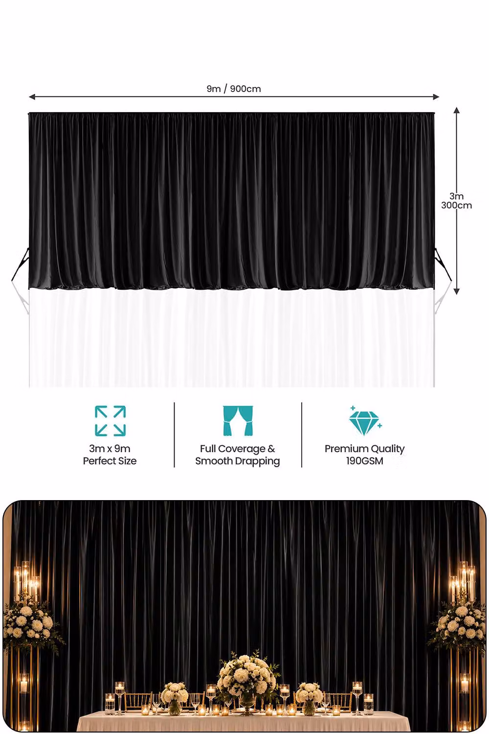 Neel Blue Blackout Polyester Photography Backdrop, Black, W: 9 m, H: 3 m – 2