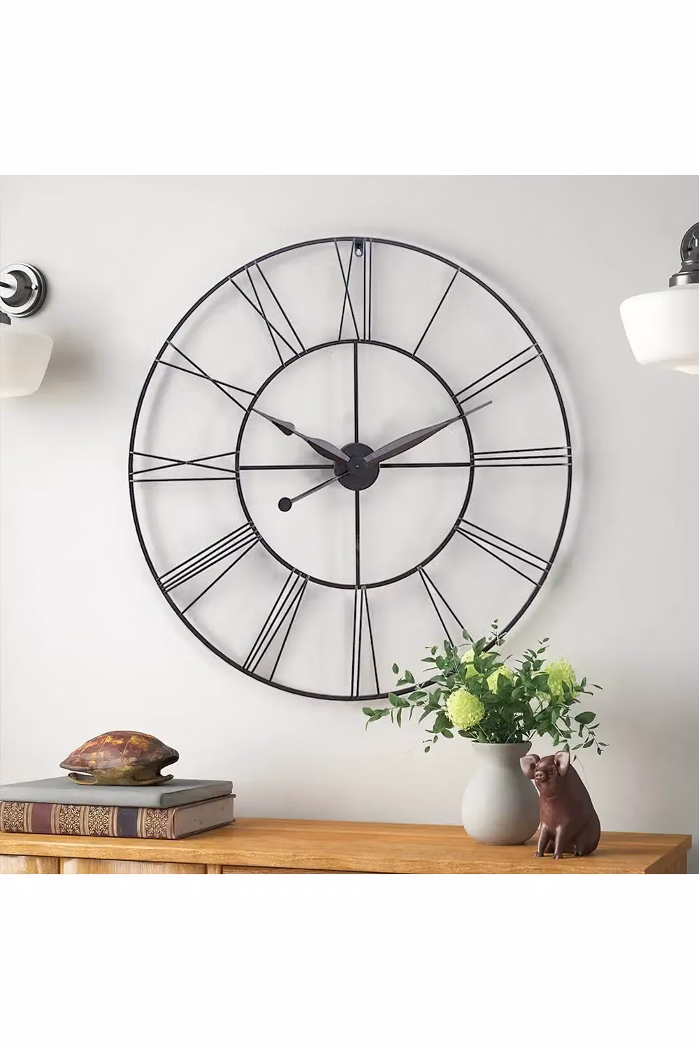 Living and Home Large Silent Skeleton Metal Wall Clock in Dark Grey, Diameter: 80 cm – 4