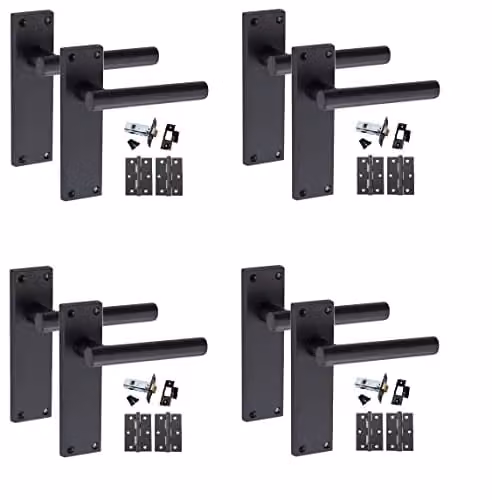 Golden Grace T-Bar Backplate Door Handle Latch Set in Matt Black, 4 Pack