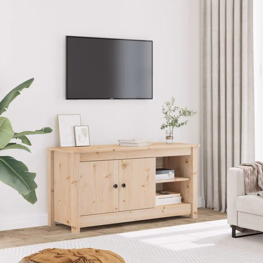 Berkfield Home Scandinavian Solid Wood Pine TV Cabinet in Beige, W: 103 cm, D: 36.5 cm, H: 52 cm – 2