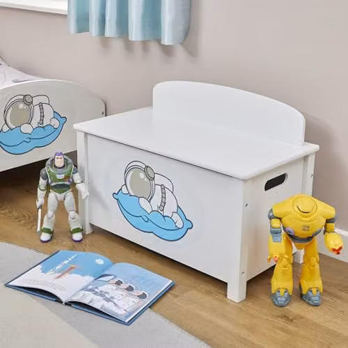 Liberty House Toys Space Wooden Toy Box with Soft Close Lid, White, W/D/H: 68.0 x 37.5 x 47.5 cm