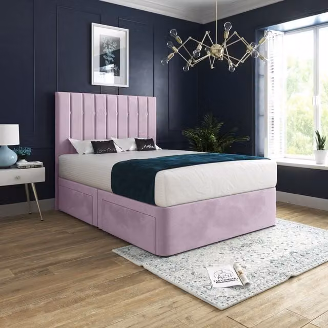 KDMD Marcelo Modern Upholstered Velvet Bed Frame in Pink, W/D/H: 200 x 183 x 137 cm