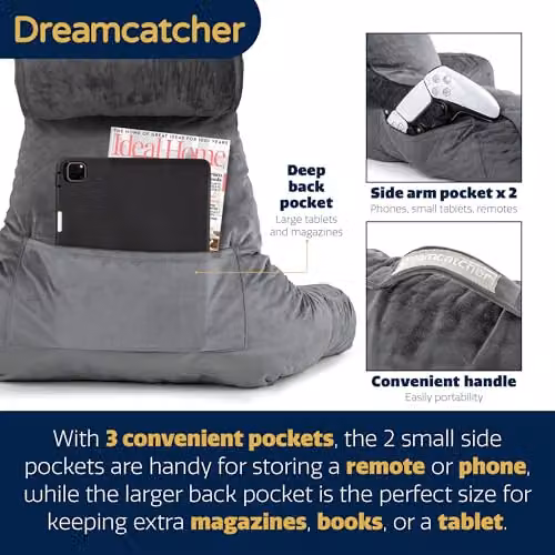 Dreamcatcher Grey Velvet Memory Foam Reading Pillow with Contoured Neck and Back Support – 5