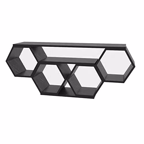 DECOROTIKA Honey Modern TV Unit with Open Storage Shelves, Black Marble Effect, W: 120 cm