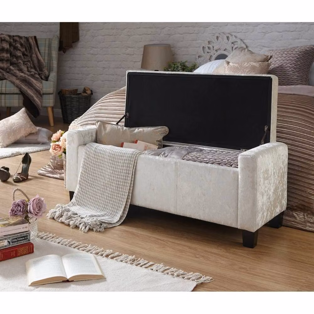 FORGEVIO Silver Crushed Velvet Ottoman Seat Bench with Storage – 2