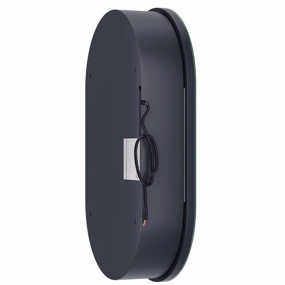 FLAVORA Black Oval Bathroom Mirror Cabinet with LED Lighting and Soft Close Hinged Doors – 3
