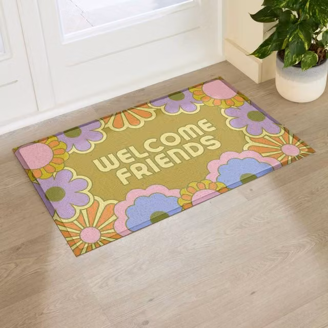 Artsy Mats Elizabeth Olwen Welcome Friends Indoor/Outdoor Doormat, Green and Multicolour, W: 90 cm, D: 60 cm