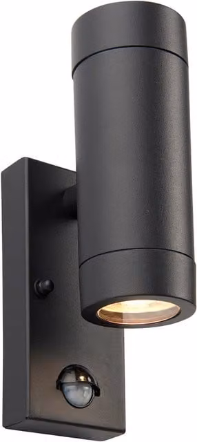 Loops Up and Down Wall Light with PIR Motion Sensor, 2 x GU10 LED, Black and Transparent