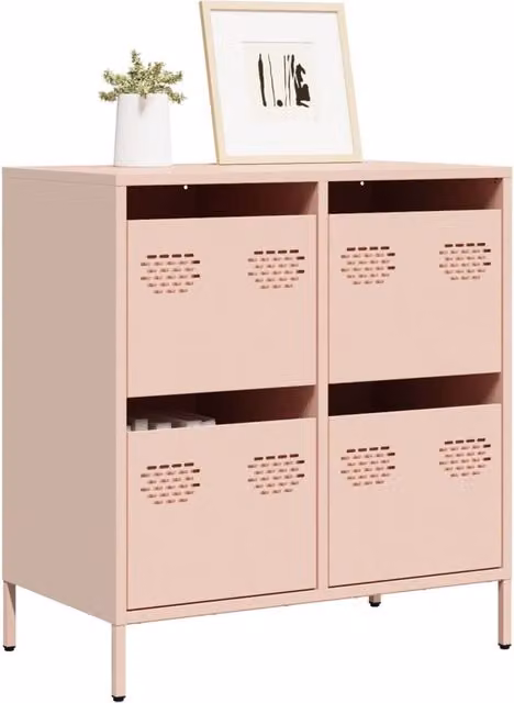 Berkfield Home Pink Sideboard in Matt Cold-rolled Steel, W/D/H: 68 x 39 x 73.5 cm