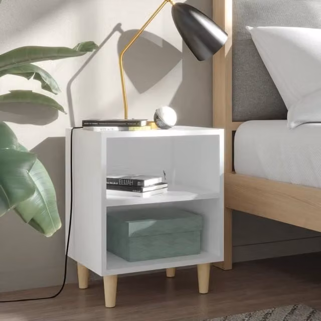 Berkfield Home Bed Cabinet in White with Solid Wood Legs, W/D/H: 40 x 30 x 50 cm
