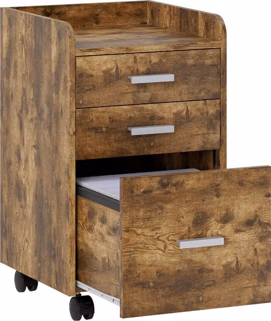 HOMCOM 3 Drawer Rolling Filing Cabinet in Rustic Brown for Letter and A4 Size Files