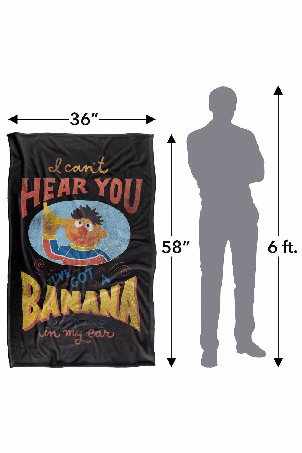 Sesame Street Ernie Banana In My Ear Super Soft Fluffy Polyester Throw Blanket, Extra Large, Multicolour – 3
