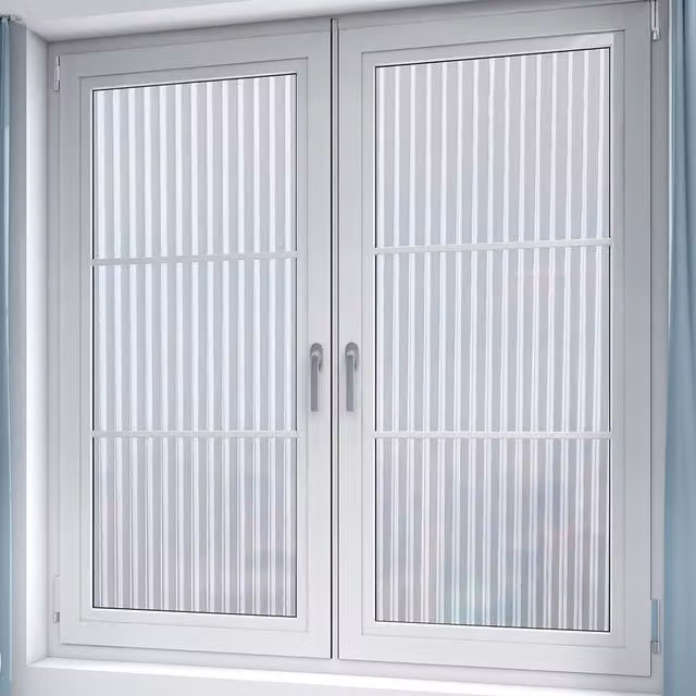Livingandhome Self Adhesive 3D Privacy Film for Glass Windows in Translucent White Wide Stripes Pattern