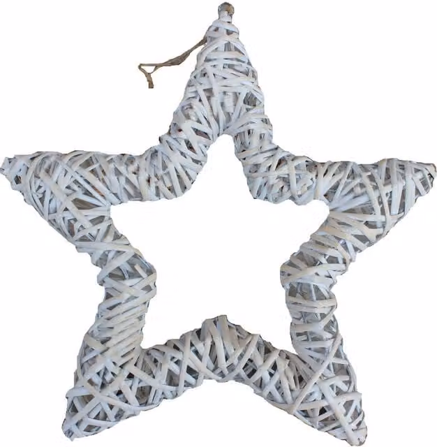 Red Hamper Wicker Star Pendant Light in White Wash Shabby Chic Style