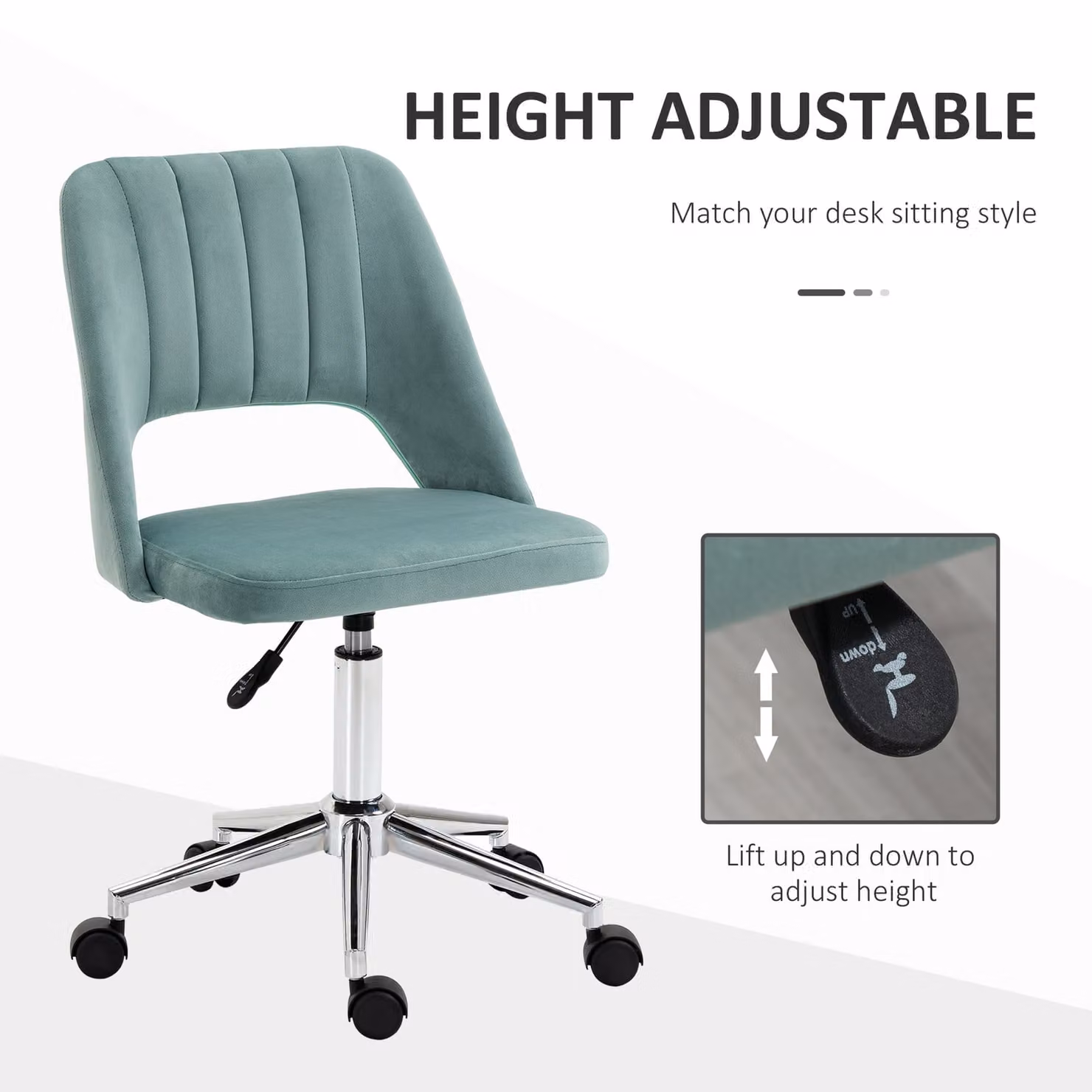 Vinsetto Green Velvet Mid Back Swivel Home Office Task Chair – 4
