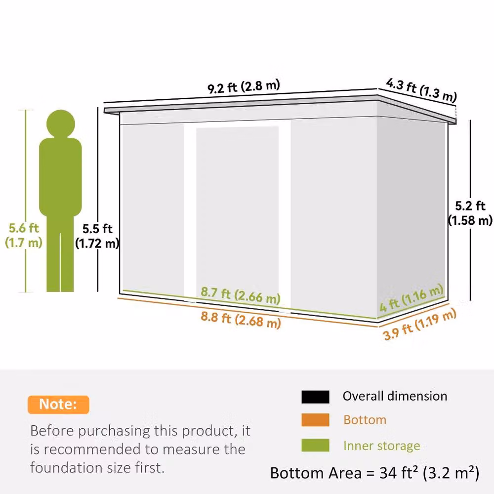 Rolipo Metal Garden Shed with Foundation Kit and Window, Dark Grey, W: 274.3 cm, D: 121.9 cm, H: 188.0 cm – 4