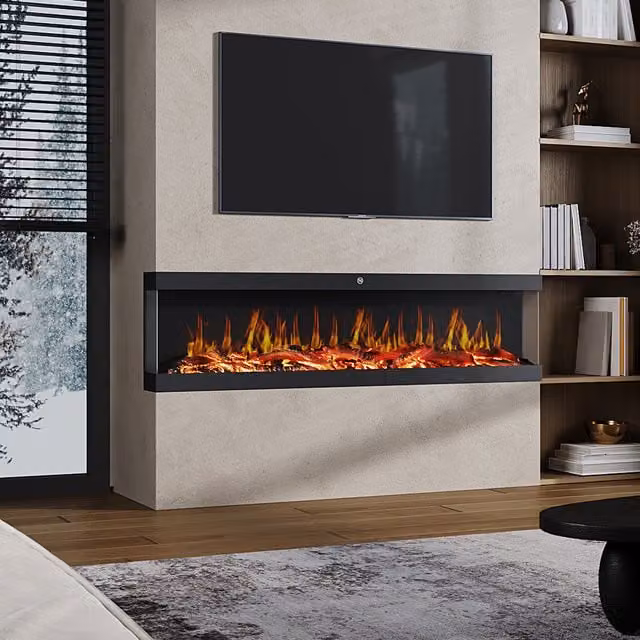 Livingandhome Electric Fireplace with App and WiFi Control, Black, Width: 142 cm