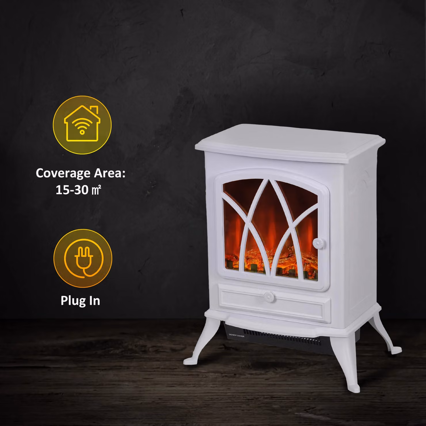 HOMCOM Freestanding Electric Heater with Flame Effect and Log Burning, White – 3