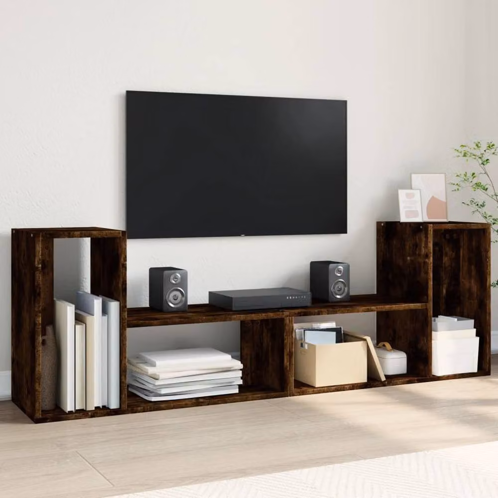 Berkfield Home Set of 2 Smoked Oak TV Cabinets in Brown, W/D/H: 75 x 30 x 50 cm – 2