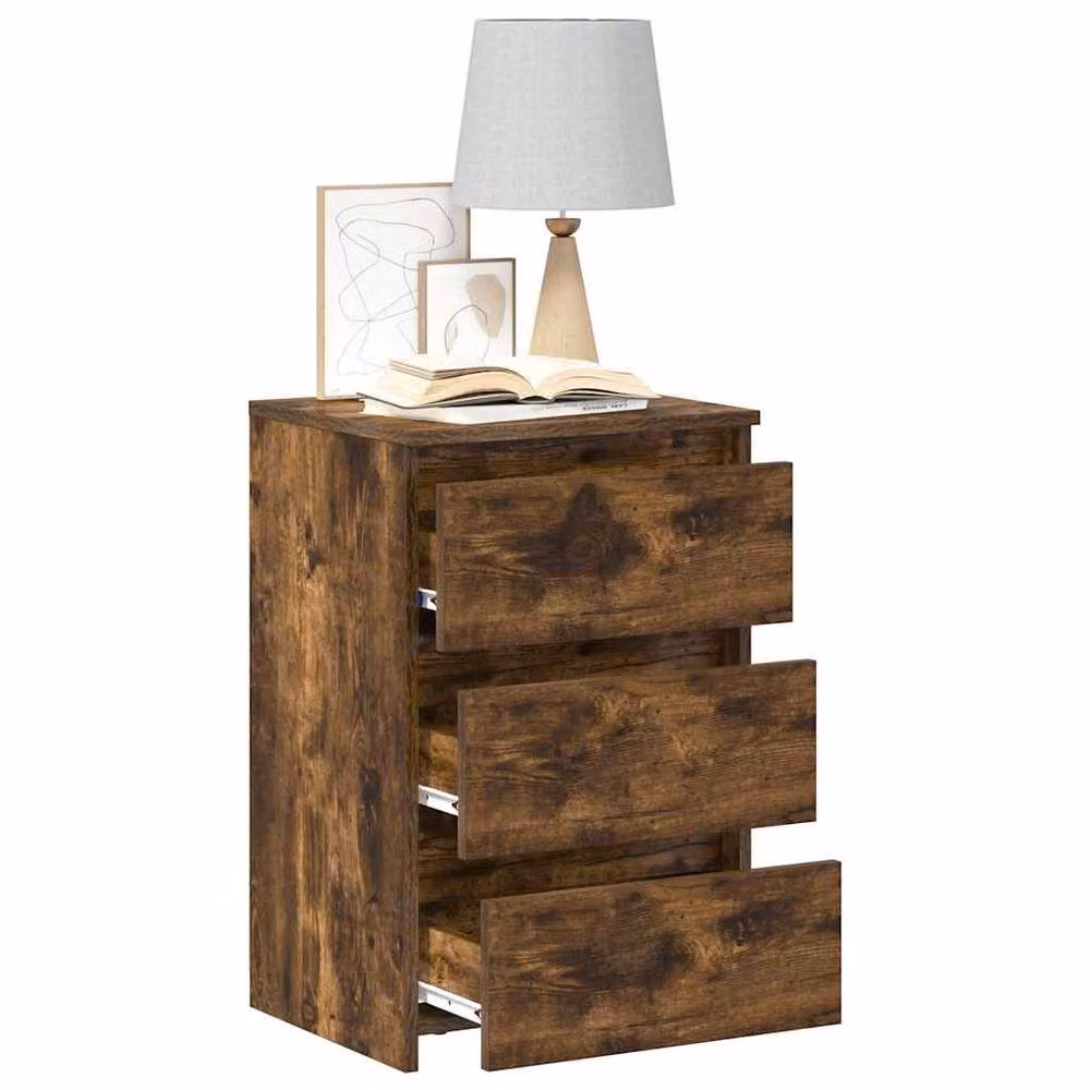 Berkfield Home Set of 2 Bed Cabinets in Smoked Oak Brown, W/D/H: 40 x 35 x 62.5 cm – 3