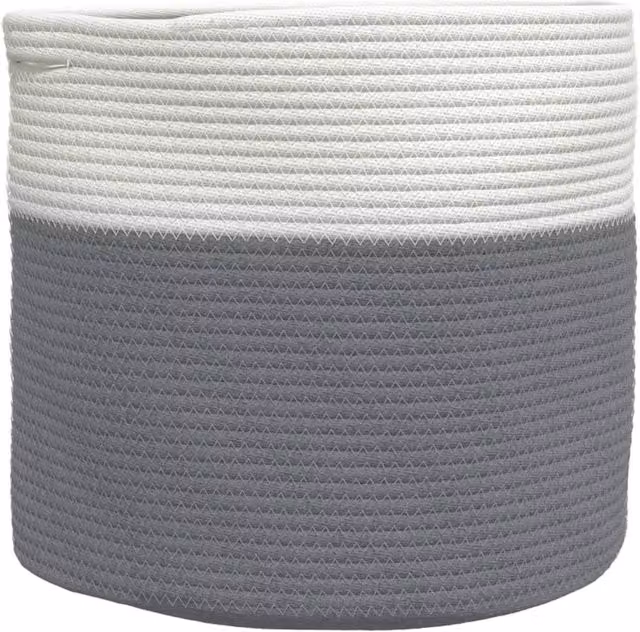 Berkfield Grey and White Cotton Open Weave Storage Basket with Handles, W: 40 cm, D: 35 cm, H: 35 cm – 1