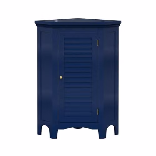 Teamson Home Glancy Freestanding Corner Floor Cabinet with Hinged Doors in Blue