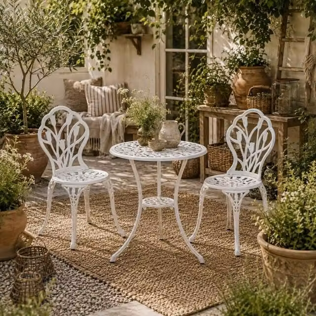 Wyld Haus Vitano 3 Piece Cast Aluminium Bistro Set in Matt White – 1