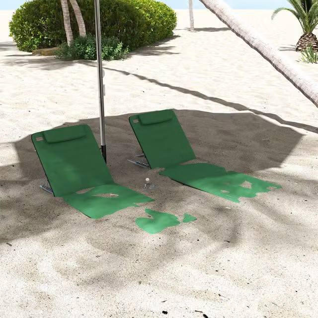 Outsunny Set of 2 Green Beach Mat Seats with Powder Coated Steel Frame