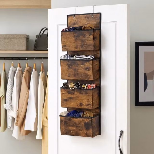 Songmics Over Door Hanging Wardrobe Storage Organiser in Rustic Brown