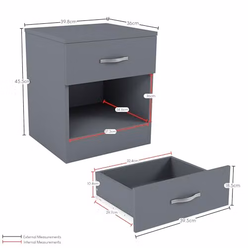 Vida Designs Grey Modern 1 Drawer Bedside Cabinet Storage Unit – 3