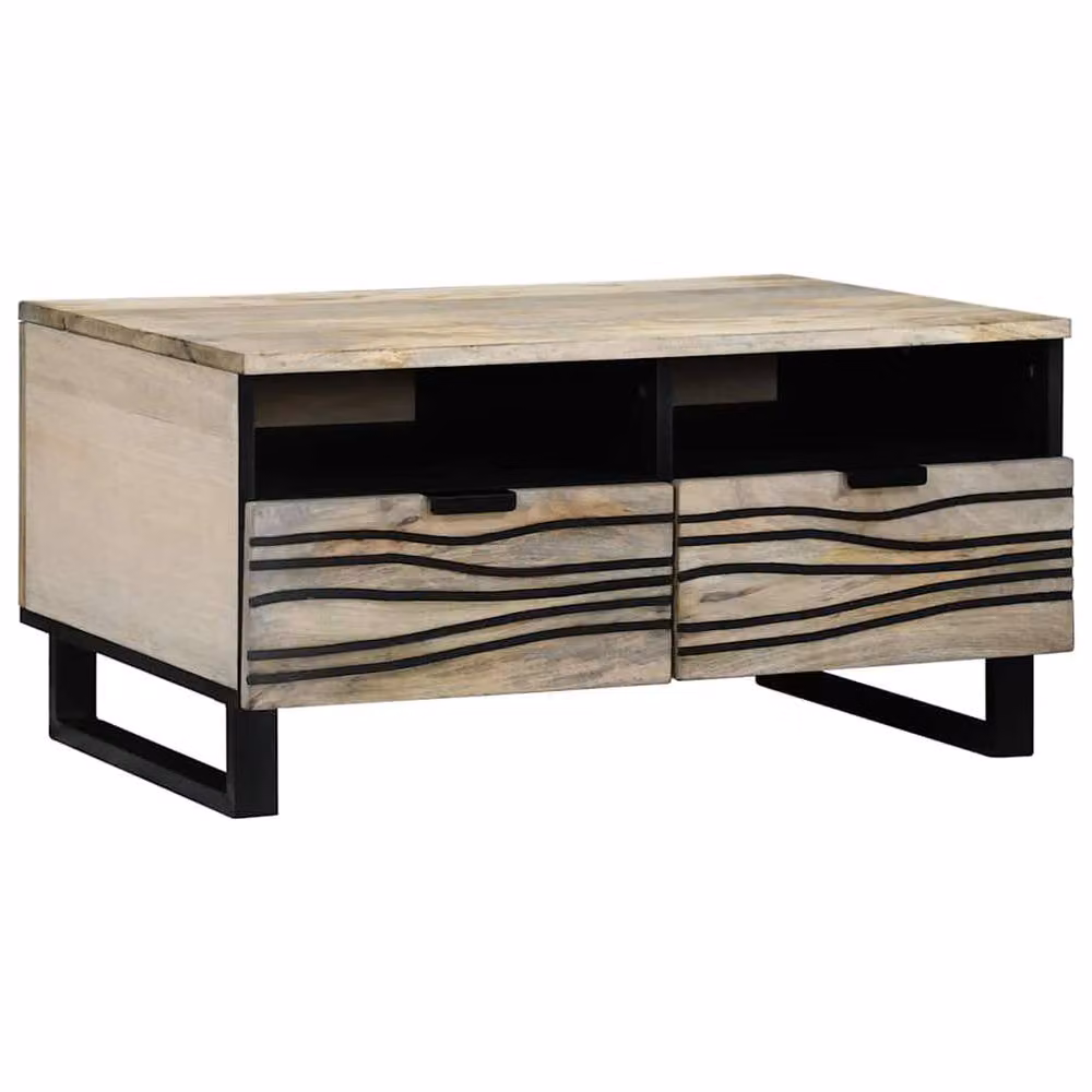 Berkfield Home Mango Wood Coffee Table with Drawer and Storage, White and Black, W: 80 cm, D: 50 cm, H: 40 cm – 2