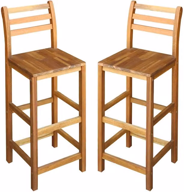 Berkfield Home Set of 2 Classic Acacia Wood Bar Chairs in Brown