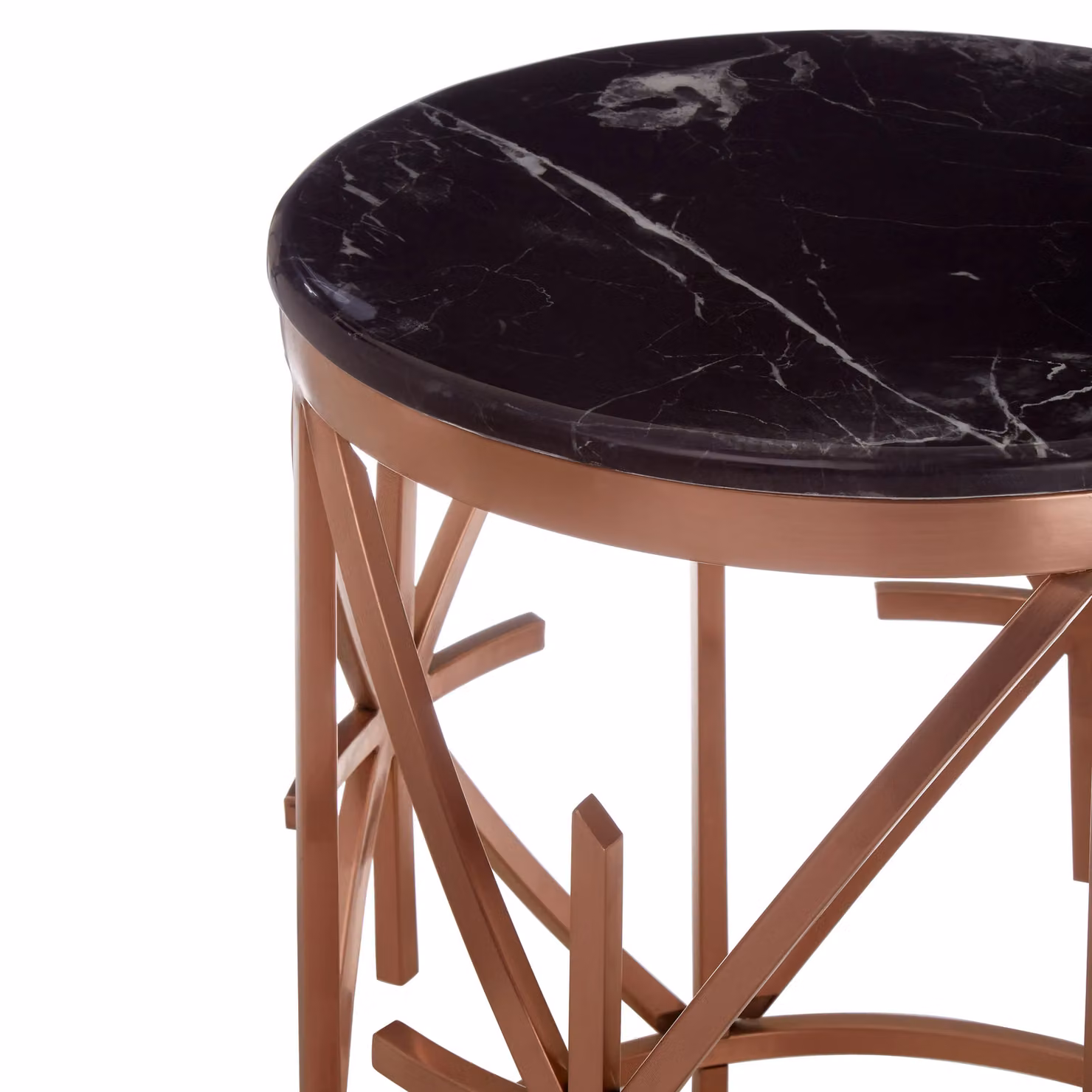 Orsina Modern Round Black Marble and Gold Side Table – 3